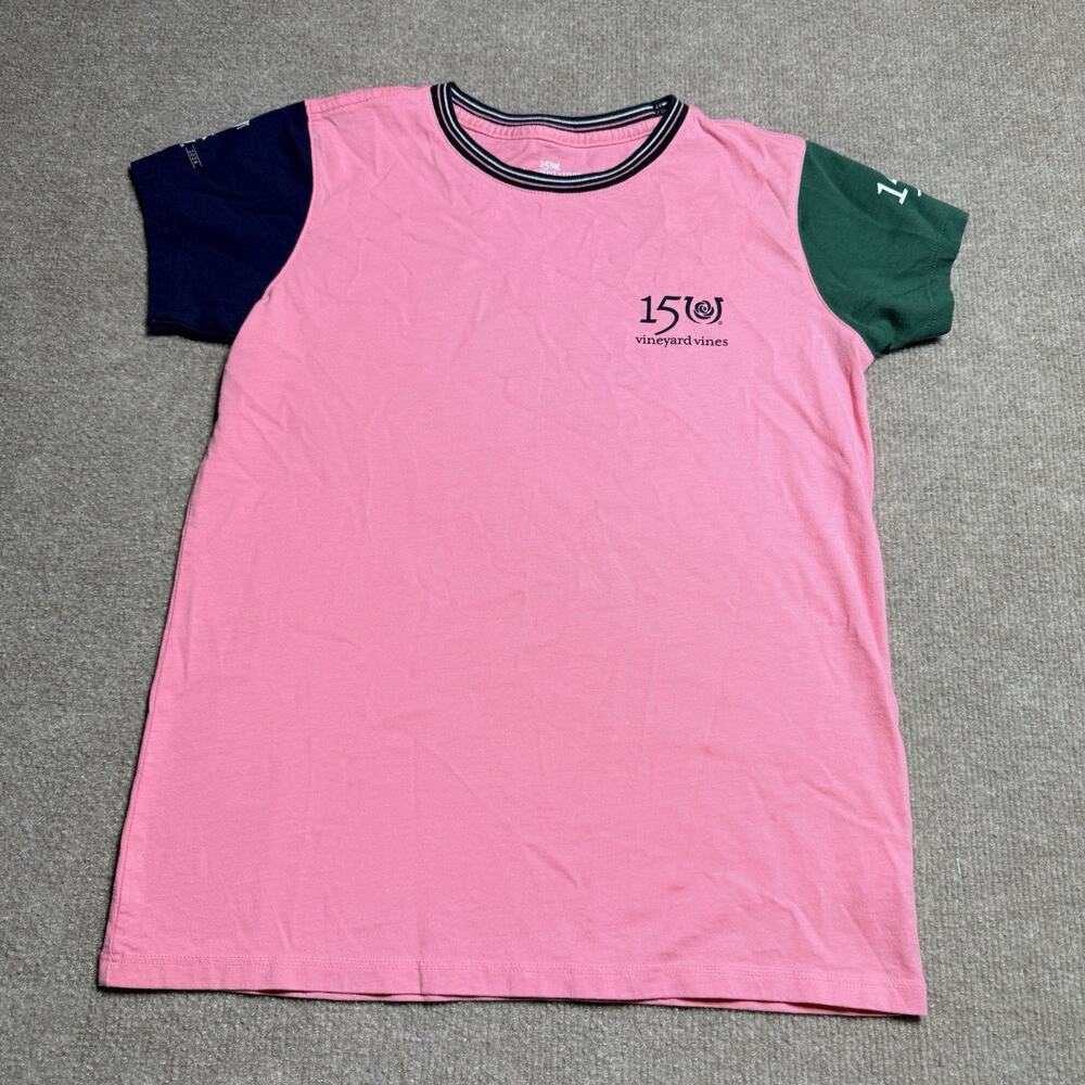 Vineyard Vines Girls 150th Kentucky Derby Colorblock Shirt Pink Navy Green L 14